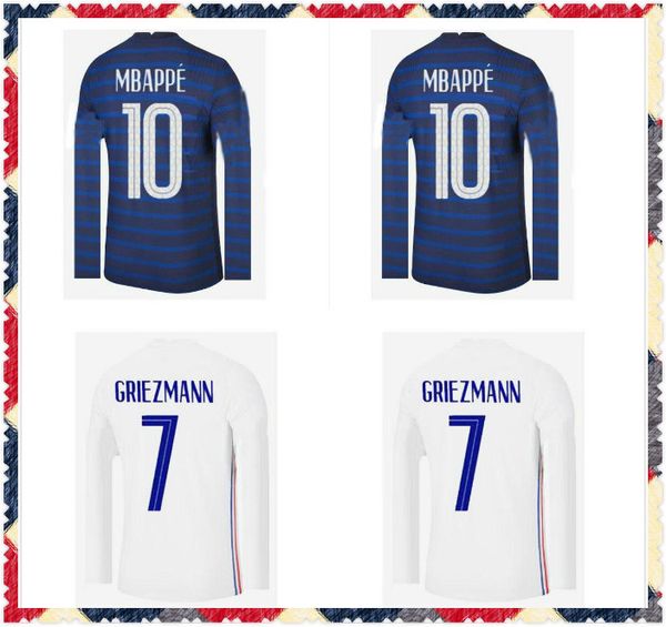 

long sleeve varane dembele 2020 2021 soccer jersey maillots de football maillot equipe de 20 21 mbappe griezmann kante pogba, Black;yellow