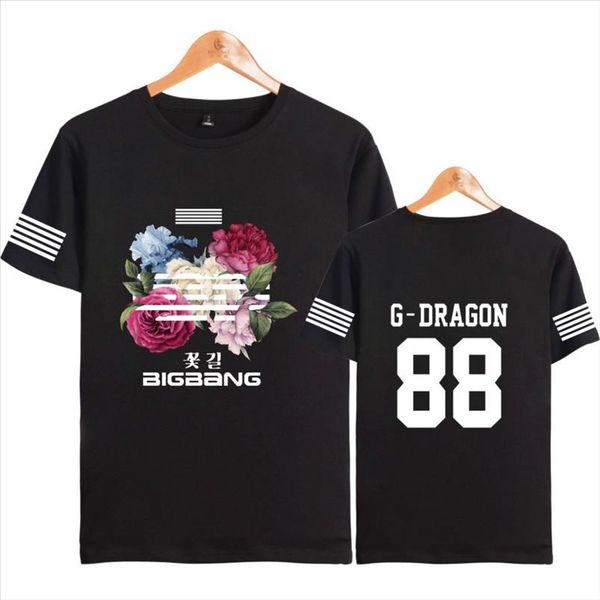 

bigbang kpop flower road hip hop t shirts short sleeve cotton t shirt summer clothes g dragon t.o.p sol v.i d lite, White