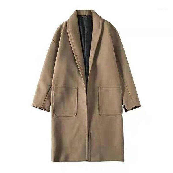 

dropshipping female plus size loose warm wool blends long winter coat wool coats women office work wear elegant clothes1, Black