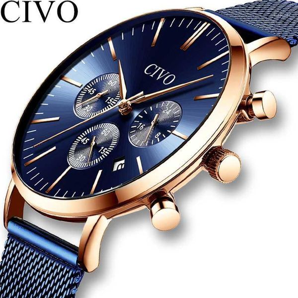 

wristwatches civo fashion business wrist watches mens ultra-thin waterproof steel mesh chronograph quart men clock relogio masculino1, Slivery;brown