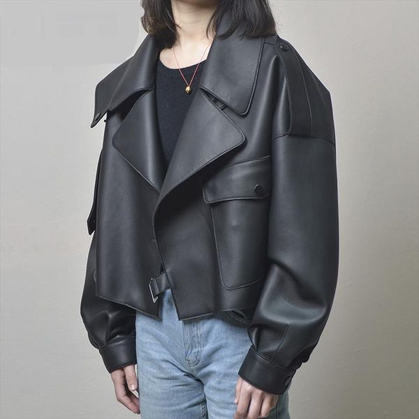 

leather jacket female autumn winter coat plus size big oversized 2019 faux pu moto women biker lady casual outwear street wear, Black
