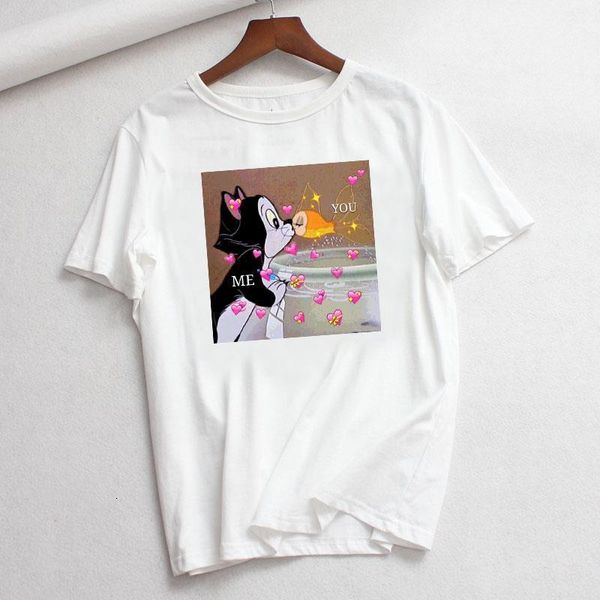 

cute new fashion women tshirt cartoon cat mouse print short sleeve o-neck women's large size t-shirt harajuku female tees, White