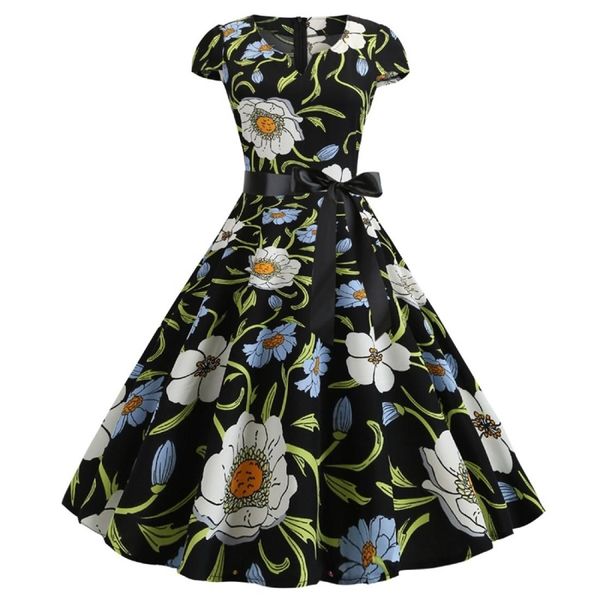

print big swing dress, Black;pink