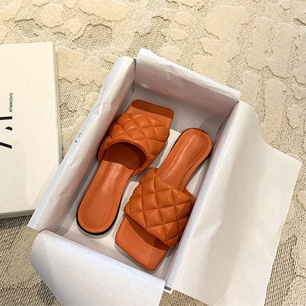 

woman square toe slippers women plaid slides women's solid flats female comfortable outdoor shoes ladies fashion footwear x1020, Black