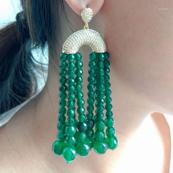 

women's round green stone cz golden plated earrings1