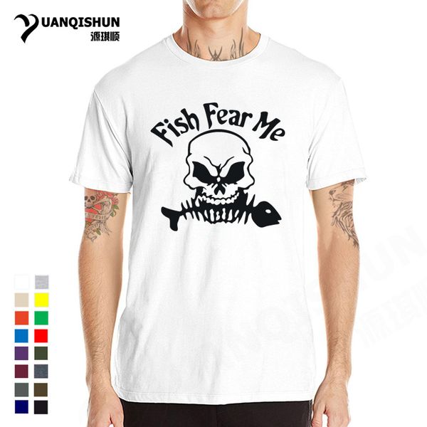 

sport yuanqishun 2018 funny fish fear me skull tshirt men fishings printed t shirt cotton o-neck tee shirts brand t-shirt