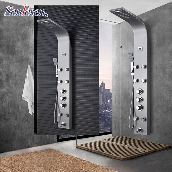 

factory direct sale brushed nickel wall mounted digital temperature display shower column & panel 1011
