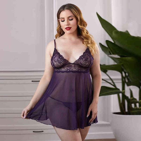 

shiying large pajamas women lace sling mesh nightdress 2021 new fat mm fun underwear, Black;red