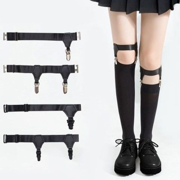 

goth female garter sock strapless suspender belt adjustable for stockings garters leg bondage clip, Black;white