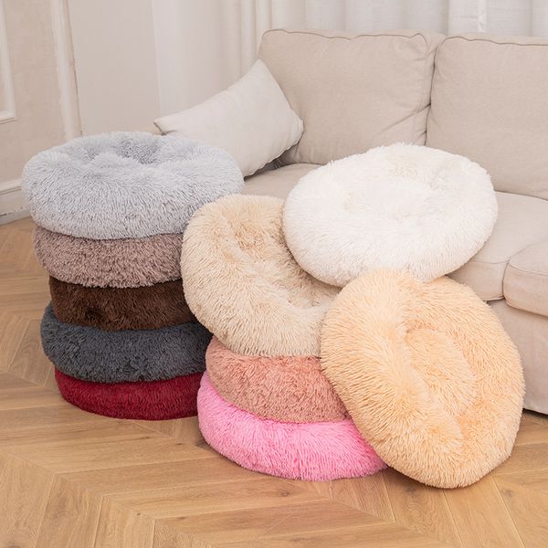 Long Plush Super Super Soft Pet Canil Round Dog House Cat para Cães Cama Almofada Grande Grande Mat Bancário Animais De Estimação Suprimentos LJ201028