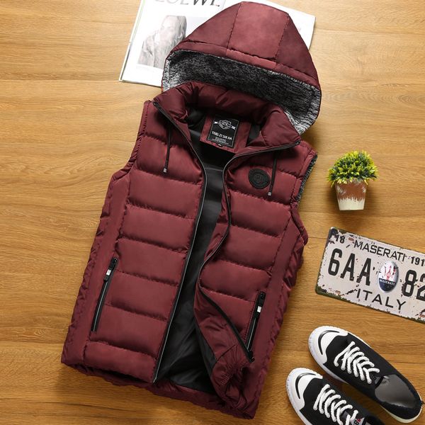 

hooded vests men sleeveless jacket new men thickening cotton vest hat hooded warm vest winter waistcoat men casual windbreaker 201120, Black;white