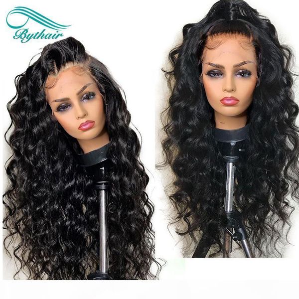 

bythair lace front human hair wigs for women virgin human hair deep curly full lace wigs with baby hair bleached knots pre plucked, Black;brown
