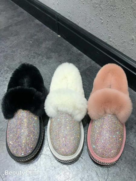 

2020 зима новый бархат утолщенной толстой подошве горный хрусталь горный хрусталь полный мех один шаг хлебные обуви анти-лыжные ботинки женщ, Black