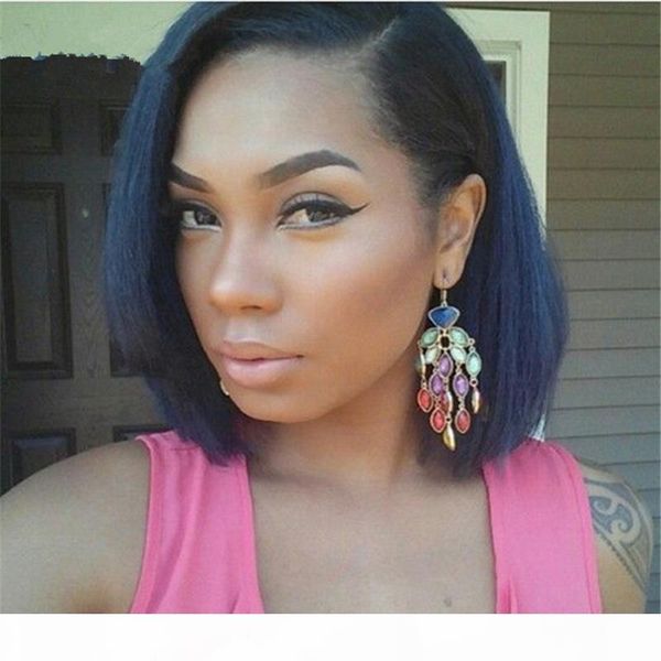 

brazilian 8a virgin human hair 130% density short bob lace front wig with baby hair glueless bob full lace wig for black woman, Black;brown