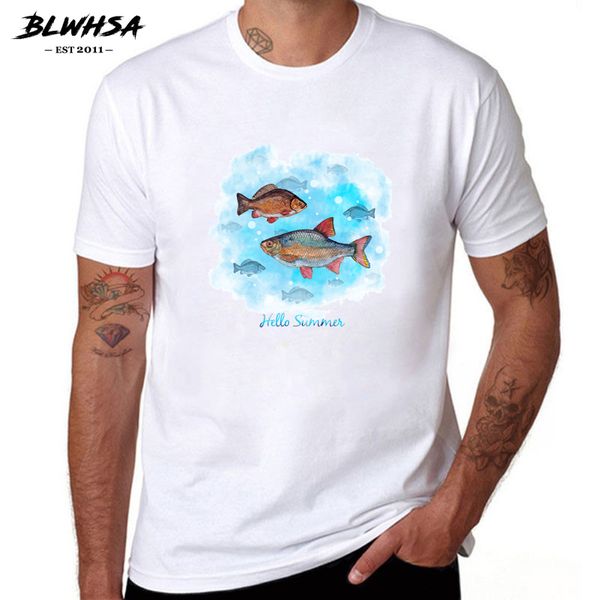 

blwhsa summer colorful fish print new arrival mens fashion o neck pure casual short sleeve homme sport hooded sweatshirt hoodie men t shirt