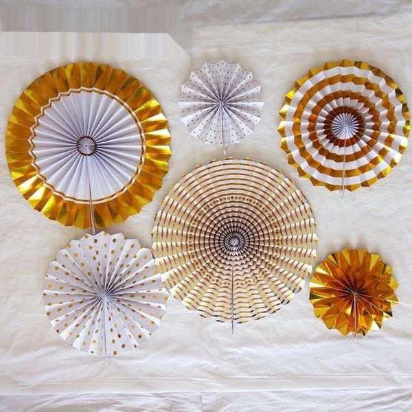 

bjc6v golden gold paper fan section decorative wall section fan flower decoration paper pull flower festival wedding wall background 6/set 8