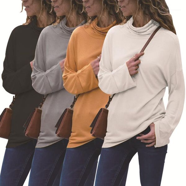 

t shirts solid color spring autumn fall women designer tshirts hight street casual long sleeve clothing turtle neck womens, White