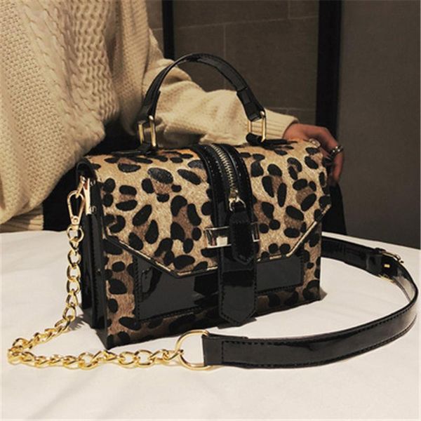 

women's leopard pu leather shoulder bags lady solid black and burgundy crossbody chain handbags girl fashion sling bags bolsa
