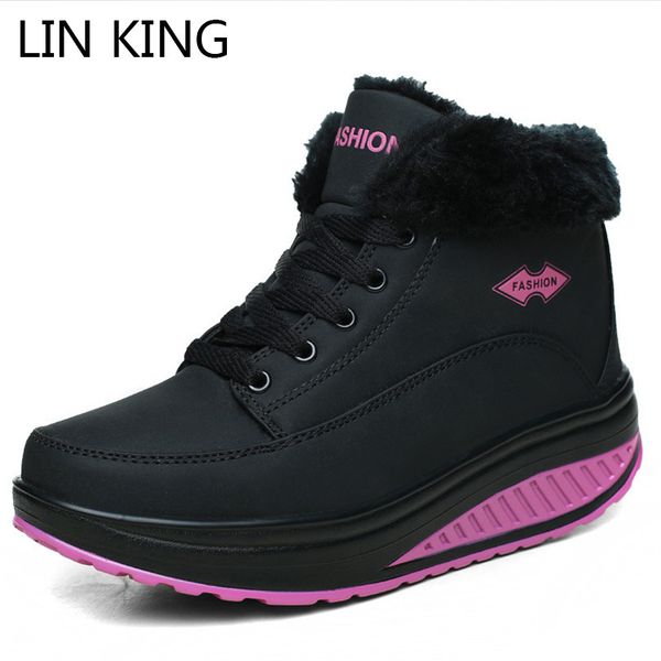 

lin king warm swing women cotton-padded winter snow wedge heel muffins single shoes height increase slimming boots, Black;grey