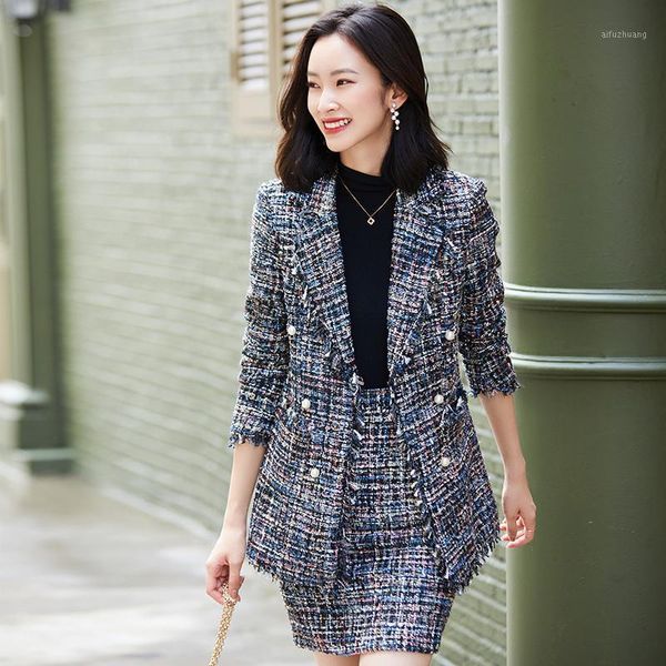 

fabric autumn winter styles formal women business suits with skirt and jackets coat ladies office blazers set1, White