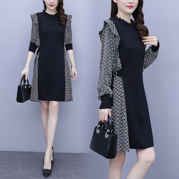 

mode of the most l-5xl-sized women 2021 spring long sleeve casual low dressed as party dress i879, Black;gray