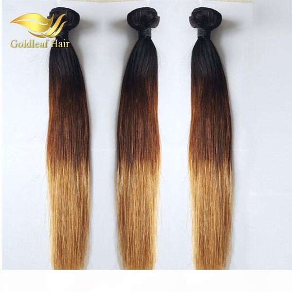 

blonde human hair weaves 1b 4 27 malaysina peruvian brazilain straight wavy virgin 3 bundles three tone ombre hair wefts extensions, Black
