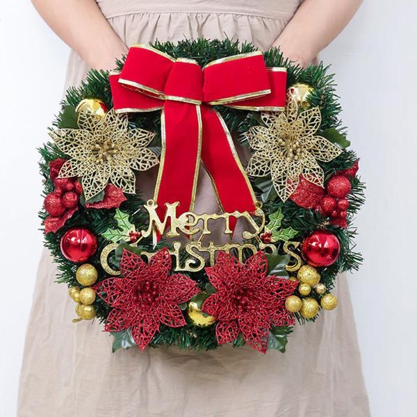 

40cm christmas wreath wall door hanging ornament fake flowers for xmas wedding party decor prop rattan pendant 2020
