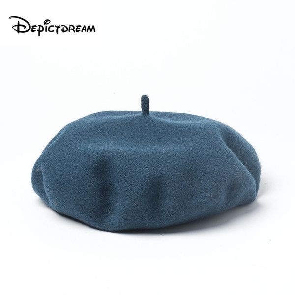 

100% wool vintage warm wool winter women beret french artist beanie hat cap for men spring and autumn hats big size 58-60cm y200110, Blue;gray