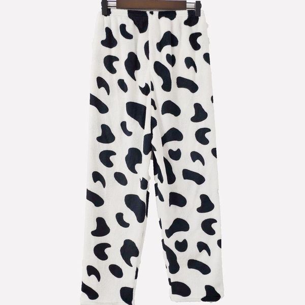 

women's sleepwear sleep bottom leisure chic flannel soft warm comfortable womens korean style winter pajama pants cow print ulzzang, Black;red