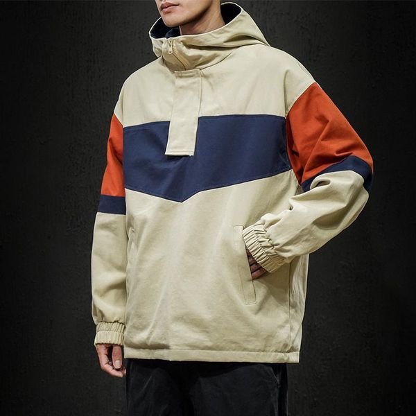 

2020 workwear jacket men's pilot hooded jacket spring and autumn baseball uniform tide card loose pullover patchwork coat mal, Black;brown