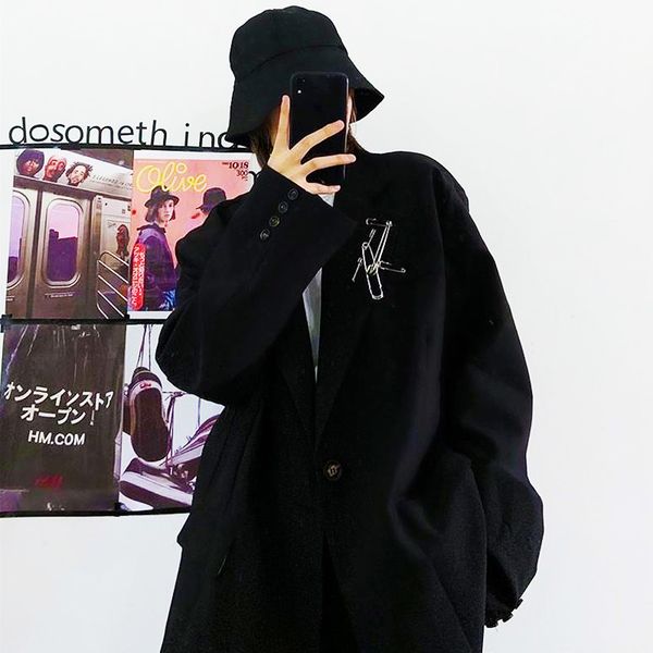 

2021 new fashion winter women black and casual sloose biker suit jacket single button streetwear female blazer coat wuce, White;black