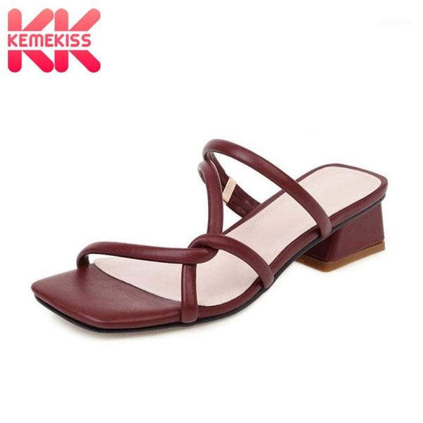 

sandals kemekiss arrival women shoes fashion square heels slippers ladies' modern solid color slip on size 31-431, Black