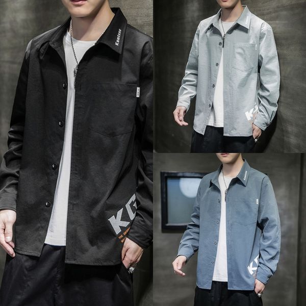 

9hylc 2020 autumn new casual shirtshirt shirtmen's korean version youth handsome long sleeve men's fashion lapel shirt ohhtr, Blue