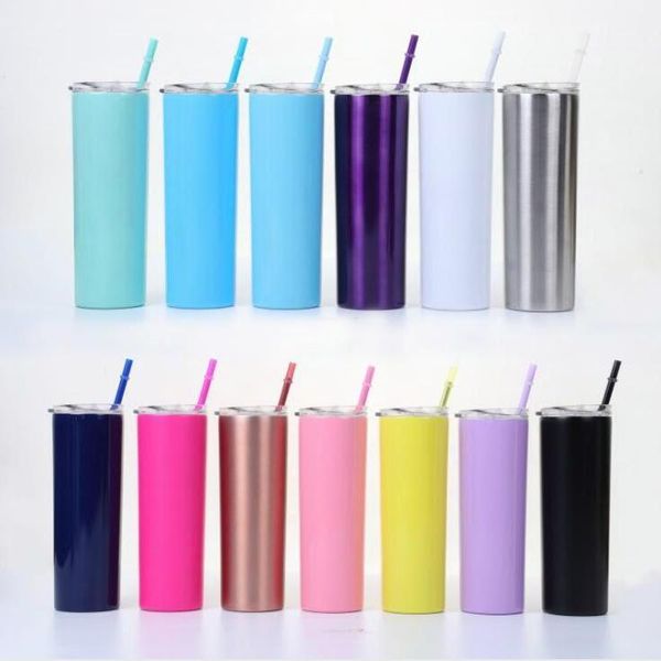 

stainless steel tumbler 20oz straight skinny tumblers with lids straws insulated vacuum cups beer coffee mugs watter bottle vaso