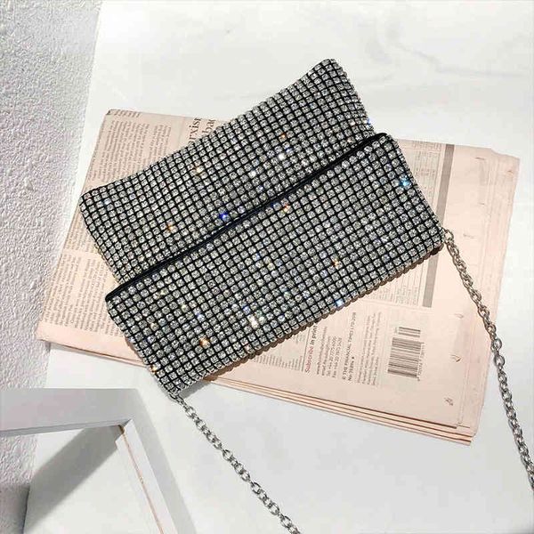 

nxy evening bags bling rhinestone clutch women korean diamond chain cover dinner party handbag purse ladies small square shoulder 220129