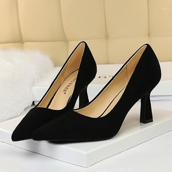 

dress shoes european and american style professional fashion simple shallow mouth pointed suede high heels were thin shoes1, Black