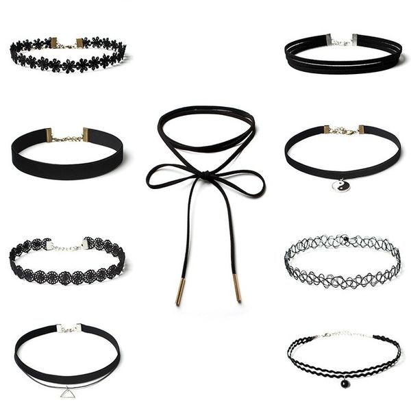 

christmas gift 10pcs/set charm black stretch lace velvet gothic choker necklace jewelry cne fast shipping, Golden;silver