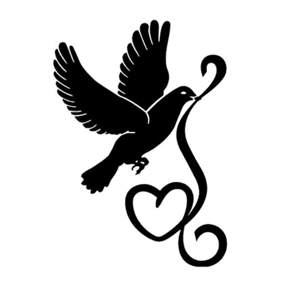 

10.1cm*14.3cm dove bird love heart fashion car sticker decor vinyl decal black/silver s3-7007