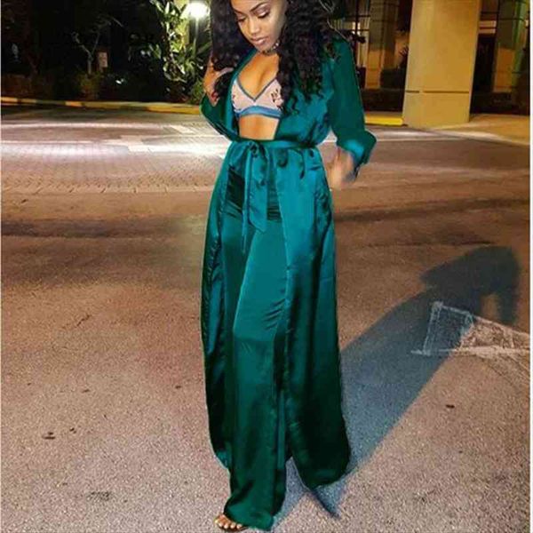 

satin silk club two piece set party outfits long sleeve cardigan wide leg pants plus size matching sets d37-ah07, White