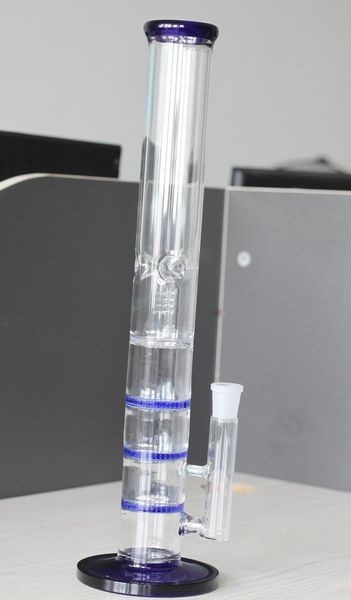 18 Zoll Glasbong Shishas Wasserpfeife Gerader Baumperc aus reinem Glas mit drei Honeycomb Tire Percolator Markenqualität