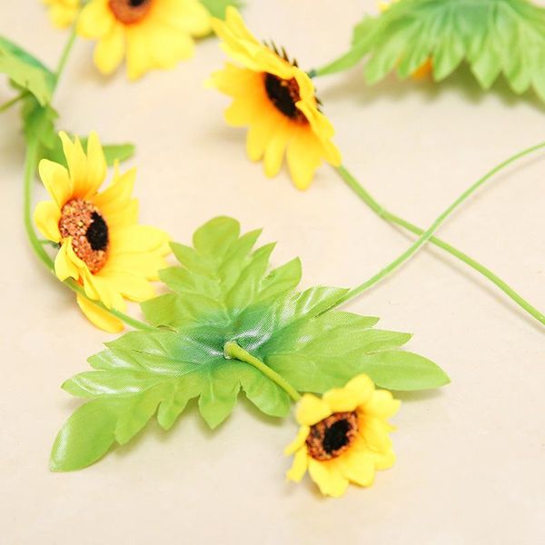 

1pcs 240cm artificial silk sunflower ivy vine fake flowers with green leaves diy garland garden fences home wedding decoration bbysmg