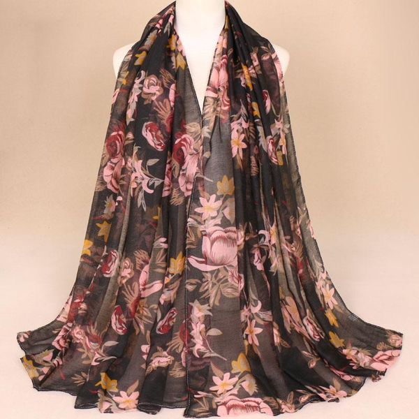 

fashion women printed floral scarf hijab viscose flower shawls muslim head wraps scarf big siz wrap 180*85cm 1pc retail, Blue;gray