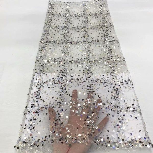 

white 2020 new french nigerian sequins net lace,african tulle mesh sequence lace fabric for party dress 5yards/lot1, Pink;blue