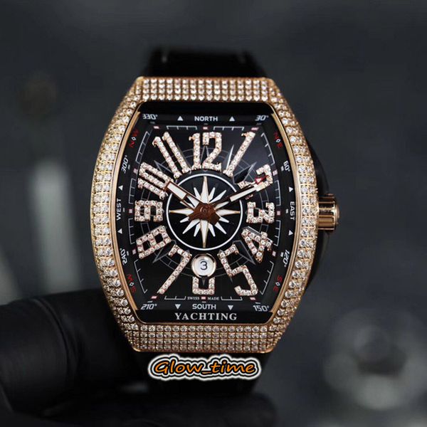 

abf version yachting v45 sc dt yachting og eta 2824 automatic sapphire mens watch rose gold diamonds case leather strap luxry watches, Slivery;brown