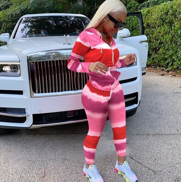 

tie dye two piece set and pants women tracksuit hoodie zipper jacket joggers women set 2 piece matching sets ensemble femme, Gray