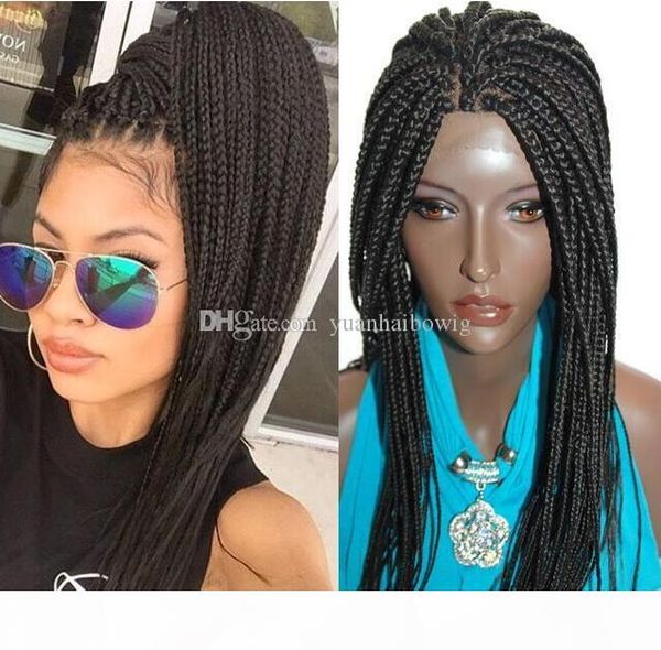 

synthetic hair box braid lace front wigs heat resistant full hand braided glueless wig for black women ing