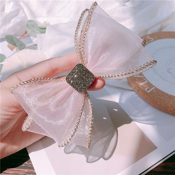 

hair clips & barrettes korean chiffon bow pins crystal rhinestone hairpin duckbill clip luxulry jewelry accessories for women, Golden;silver
