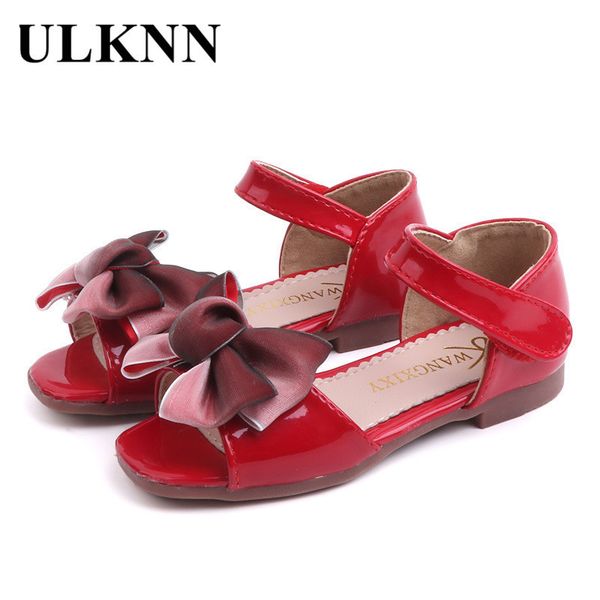 

ulknn 2020 summer new products girls bow korean-style little girl bright skin princess sandals wholesale t200703, Black;red