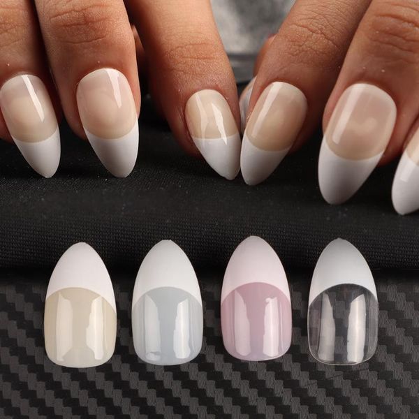 

false nails oval fake stiletto french nail tips clear natural pink nude 100pcs/bag, Red;gold