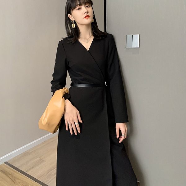 

c2150 autumn new women's small women light mature style dress women loose sleeve dress skirt long skirtwomen's long skirt hrzah, Black;gray